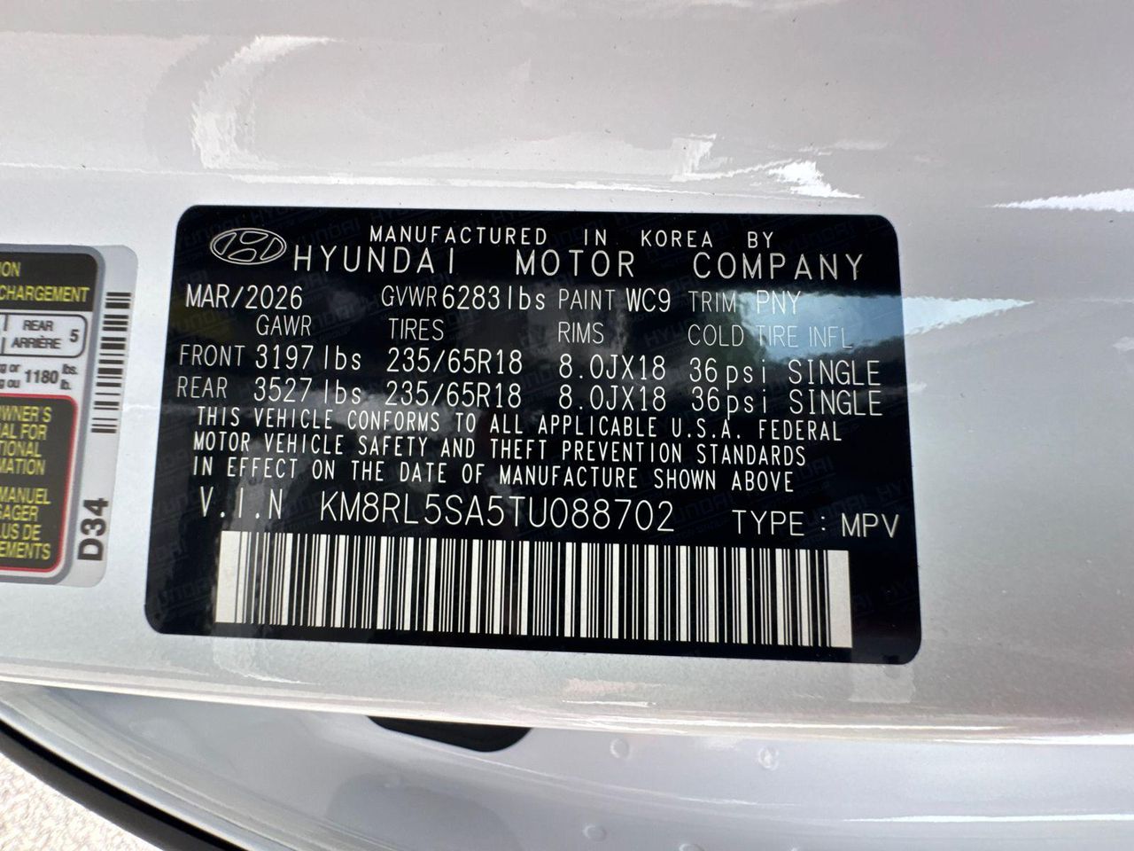 New 2026 White HYUNDAI Blue SEL 7P image 35