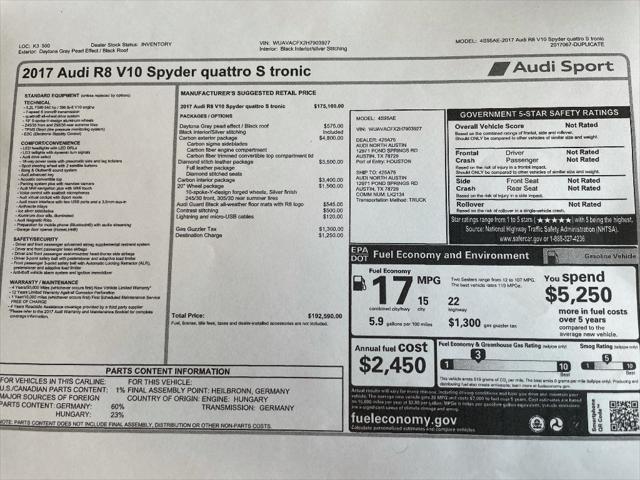 2017 Audi R8 5.2 V10