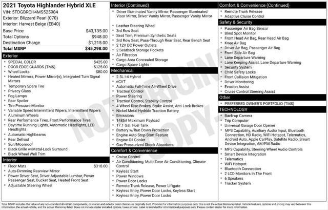 2021 Toyota Highlander Hybrid XLE