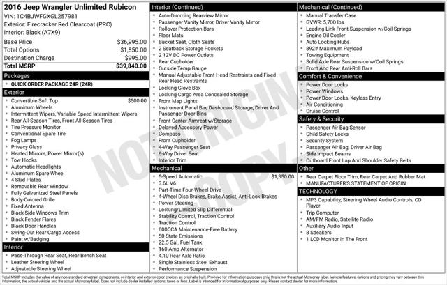 Used 2016 Jeep Wrangler Unlimited Rubicon For Sale in Muscle Shoals, AL