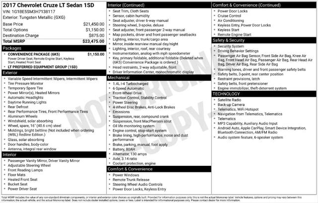2017 Chevrolet Cruze LT Auto for sale in Clinton Township, MI