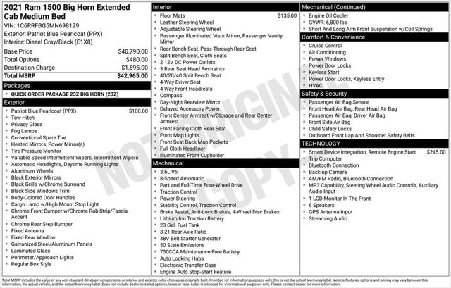 2021 RAM 1500 Big Horn Quad Cab 4x4 64 Box 2021 RAM 1500 Big Horn Quad Cab 4x4 64 Box