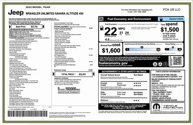 2022 Jeep Wrangler Unlimited Sahara Altitude 4x4 2022 Jeep Wrangler Unlimited Sahara Altitude 4x4