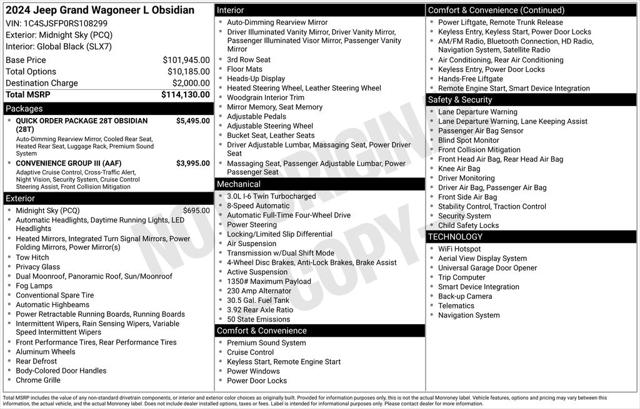 2024 Wagoneer Grand Wagoneer GRAND WAGONEER L OBSIDIAN 4X4