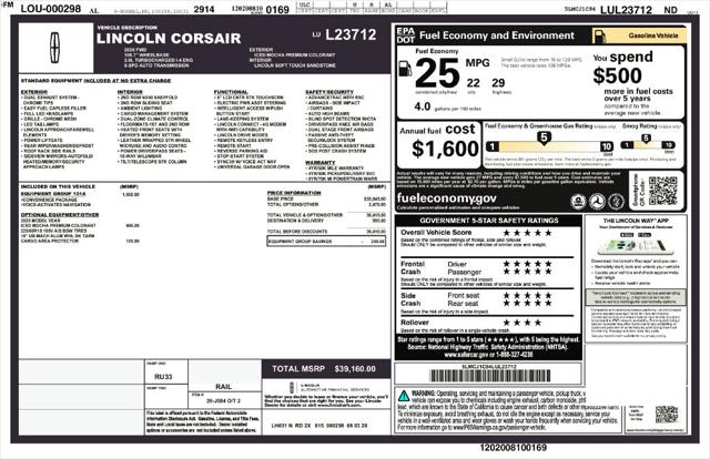 Used 2020 Lincoln Corsair Standard For Sale in Muscle Shoals, AL
