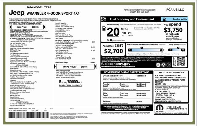 2024 Jeep Wrangler WRANGLER 4-DOOR SPORT
