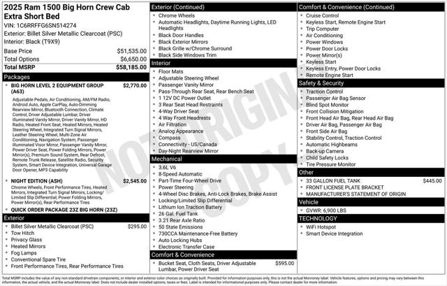 2025 RAM Ram 1500 RAM 1500 BIG HORN CREW CAB 4X4 57 BOX