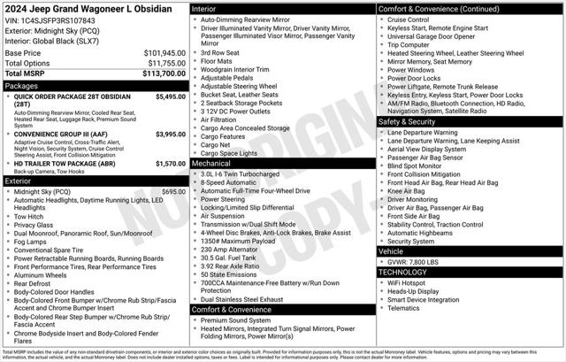 2024 Wagoneer Grand Wagoneer GRAND WAGONEER L OBSIDIAN 4X4