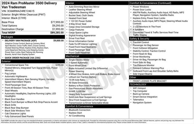 2024 RAM Ram ProMaster EV RAM PROMASTER EV SUPER HIGH ROOF 159 WB EXT