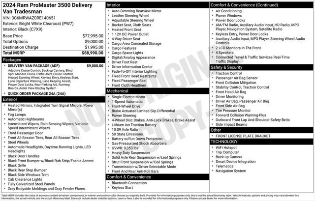 2024 RAM Ram ProMaster EV RAM PROMASTER EV SUPER HIGH ROOF 159 WB EXT