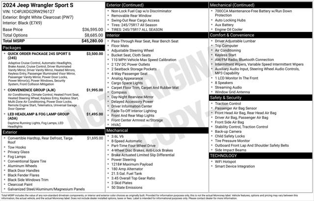 2024 Jeep Wrangler WRANGLER 4-DOOR SPORT S