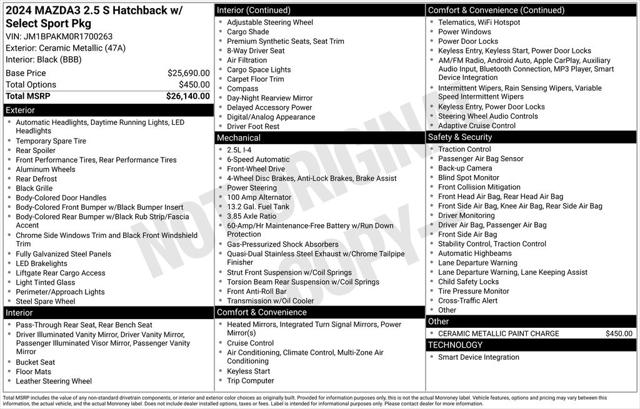 2024 Mazda Mazda3 Hatchback 2.5 S Select Sport
