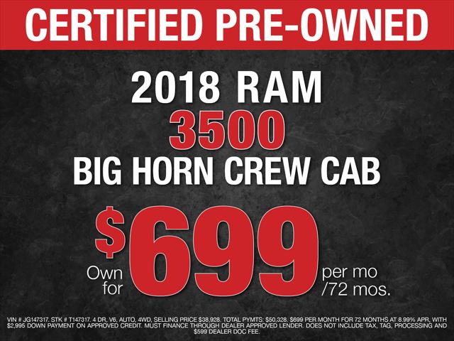 2018 RAM 3500 Big Horn Crew Cab 4x4 64 Box