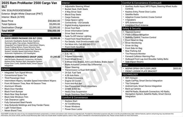 2025 Ram ProMaster Cargo Van SLT High Roof 159" WB