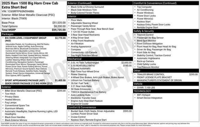 2025 RAM Ram 1500 RAM 1500 BIG HORN CREW CAB 4X4 57 BOX