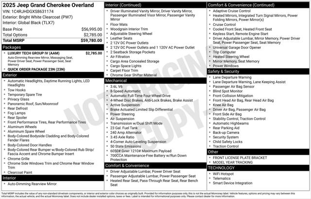 2025 Jeep Grand Cherokee GRAND CHEROKEE OVERLAND 4X4