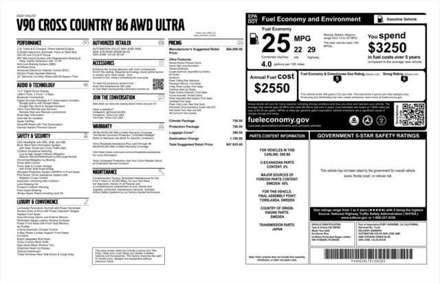 2025 Volvo V90 Cross Country Ultra, B6 AWD Gas (mild hybrid)
