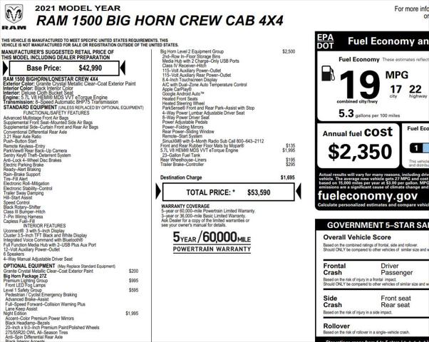 2021 RAM 1500 Big Horn Crew Cab 4x4 57 Box