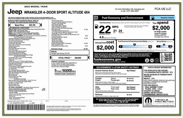 2023 Jeep Wrangler 4-Door Sport Altitude 4x4 2023 Jeep Wrangler 4-Door Sport Altitude 4x4