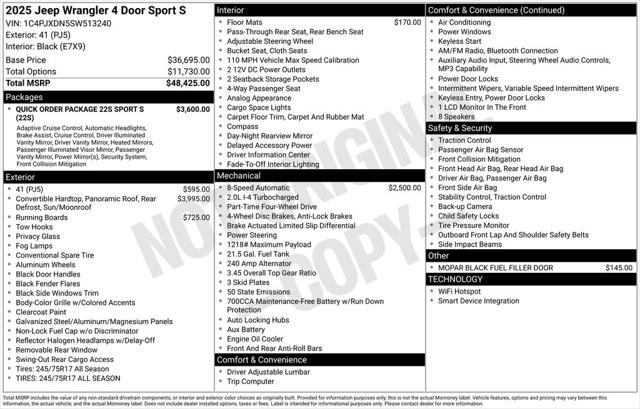 2025 Jeep Wrangler WRANGLER 4-DOOR SPORT S