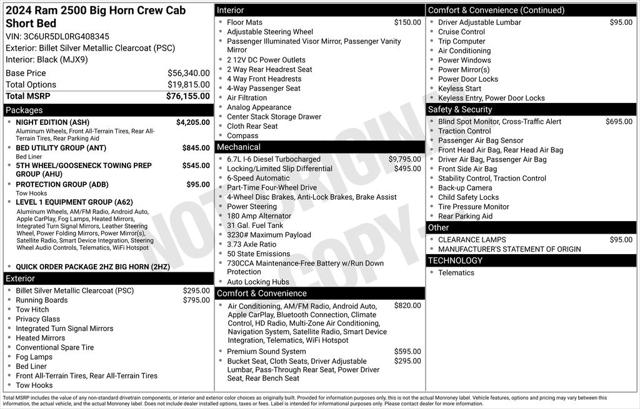 2024 RAM Ram 2500 RAM 2500 BIG HORN CREW CAB 4X4 64 BOX