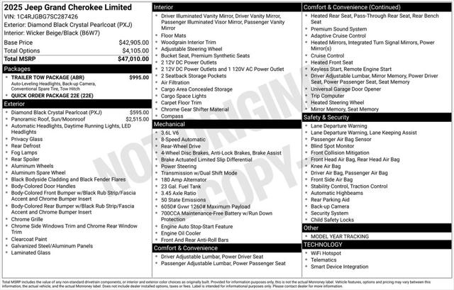 2025 Jeep Grand Cherokee GRAND CHEROKEE LIMITED 4X2