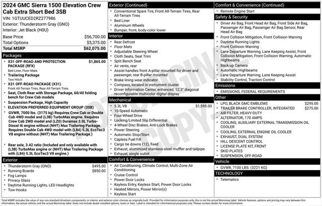 2024 GMC Sierra 1500 4WD Crew Cab Short Box Elevation with 3SB