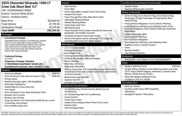2025 Chevrolet Silverado 1500 4WD Crew Cab Short Bed LT with 2FL