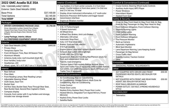 2022 GMC Acadia AWD SLE