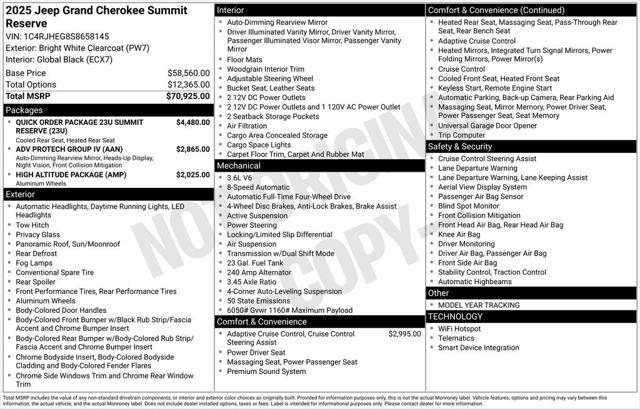2025 Jeep Grand Cherokee GRAND CHEROKEE SUMMIT RESERVE 4X4