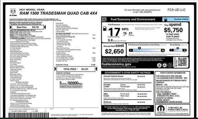 2021 Ram 1500 Tradesman Quad Cab 4x4 6'4" Box
