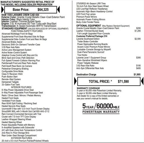 2025 RAM Ram 1500 RAM 1500 LARAMIE CREW CAB 4X4 64 BOX