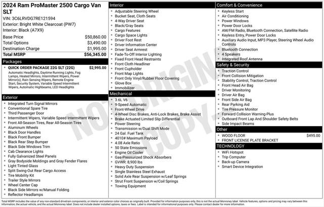 2024 Ram ProMaster 2500 Cargo Van SLT High Roof 159" WB