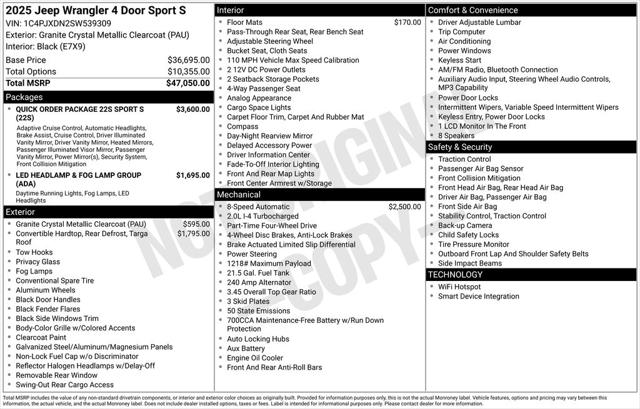 2025 Jeep Wrangler WRANGLER 4-DOOR SPORT S