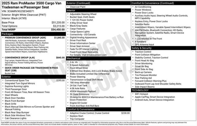 2025 RAM Ram ProMaster RAM PROMASTER 3500 TRADESMAN CARGO VAN HIGH ROOF 136 WB