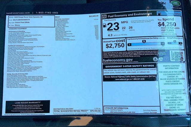 2025 Land Rover Range Rover Velar P250 Dynamic SE