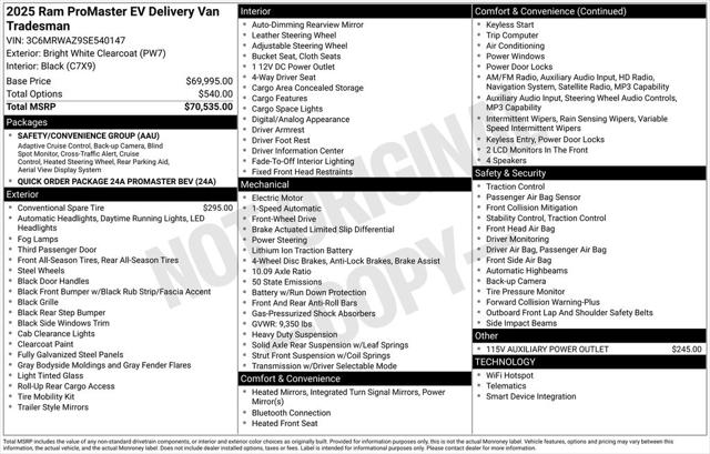 2025 RAM Ram ProMaster EV RAM PROMASTER EV STEP VAN SUPER HIGH ROOF 159 WB EXT