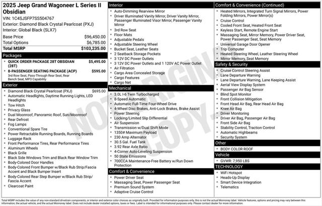 2025 Wagoneer Grand Wagoneer GRAND WAGONEER L OBSIDIAN 4X4