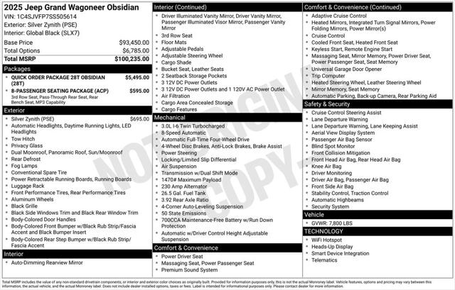 2025 Wagoneer Grand Wagoneer GRAND WAGONEER OBSIDIAN 4X4