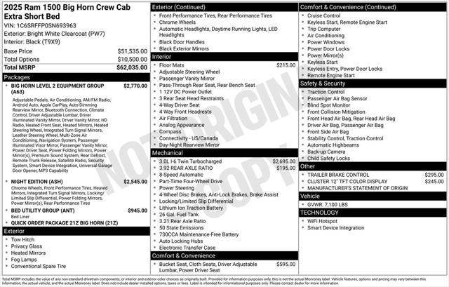 2025 RAM Ram 1500 RAM 1500 BIG HORN CREW CAB 4X4 57 BOX