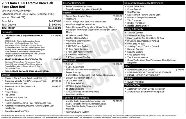 2021 RAM 1500 Laramie Crew Cab 4x4 57 Box 2021 RAM 1500 Laramie Crew Cab 4x4 57 Box