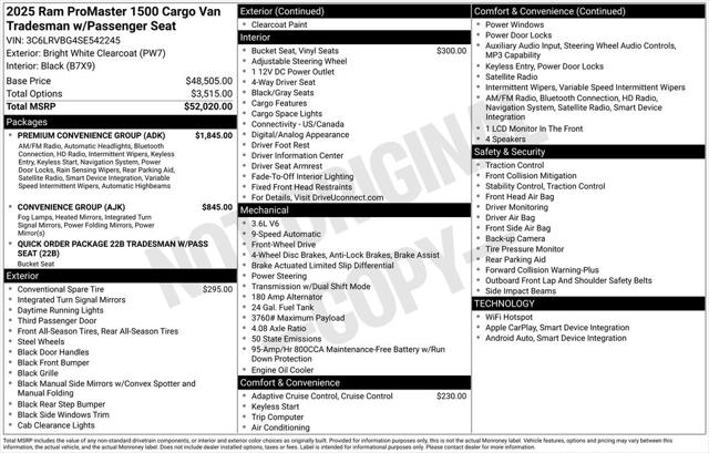 2025 RAM Ram ProMaster RAM PROMASTER 1500 TRADESMAN CARGO VAN HIGH ROOF 136 WB