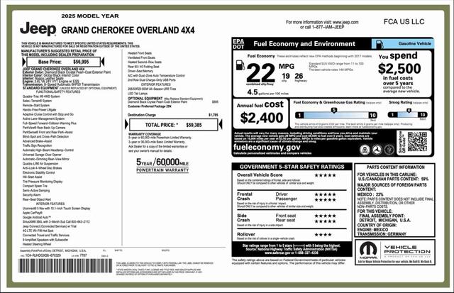 2025 Jeep Grand Cherokee GRAND CHEROKEE OVERLAND 4X4