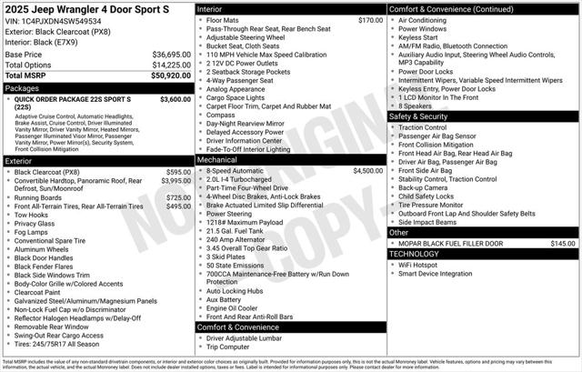 2025 Jeep Wrangler WRANGLER 4-DOOR SPORT S