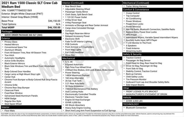 2021 RAM 1500 Classic SLT Crew Cab 4x4 64 Box