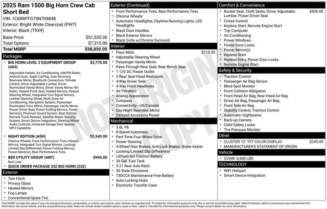 2025 RAM Ram 1500 RAM 1500 BIG HORN CREW CAB 4X4 57 BOX