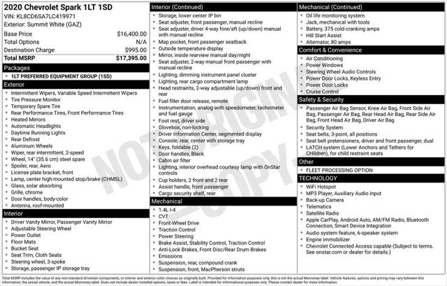 2020 Chevrolet Spark FWD 1LT Automatic