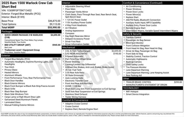2025 RAM Ram 1500 RAM 1500 WARLOCK CREW CAB 4X4 57 BOX