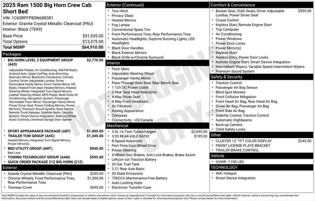 2025 RAM Ram 1500 RAM 1500 BIG HORN CREW CAB 4X4 57 BOX