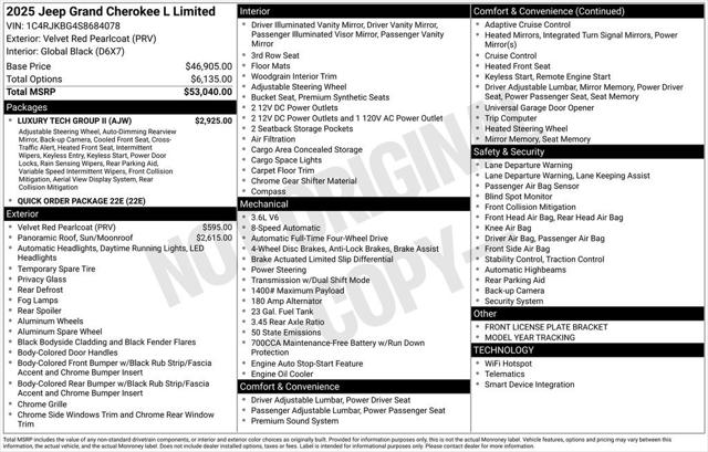 2025 Jeep Grand Cherokee GRAND CHEROKEE L LIMITED 4X4 2025 Jeep Grand Cherokee GRAND CHEROKEE L LIMITED 4X4